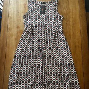 Reborn brand long sleeveless dress  NWT - white, black & red print